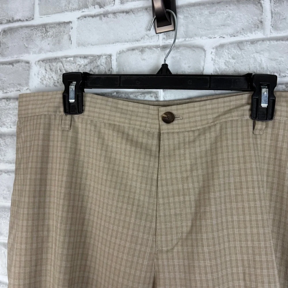 Adidas Golf Pants Mens 38 x 30 Tan Grandpa Plaid Flat Front Performance Trousers